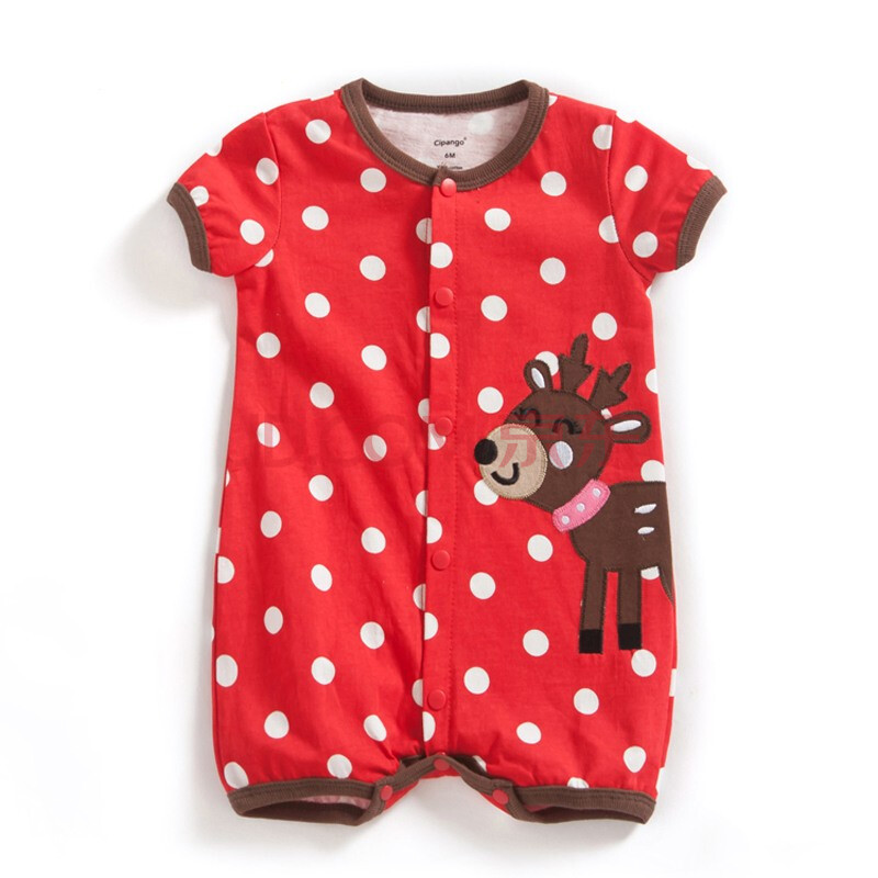 夏季宝宝衣服 纯棉婴儿连体哈衣 短袖爬服 新生儿服装 0-18个月 红色