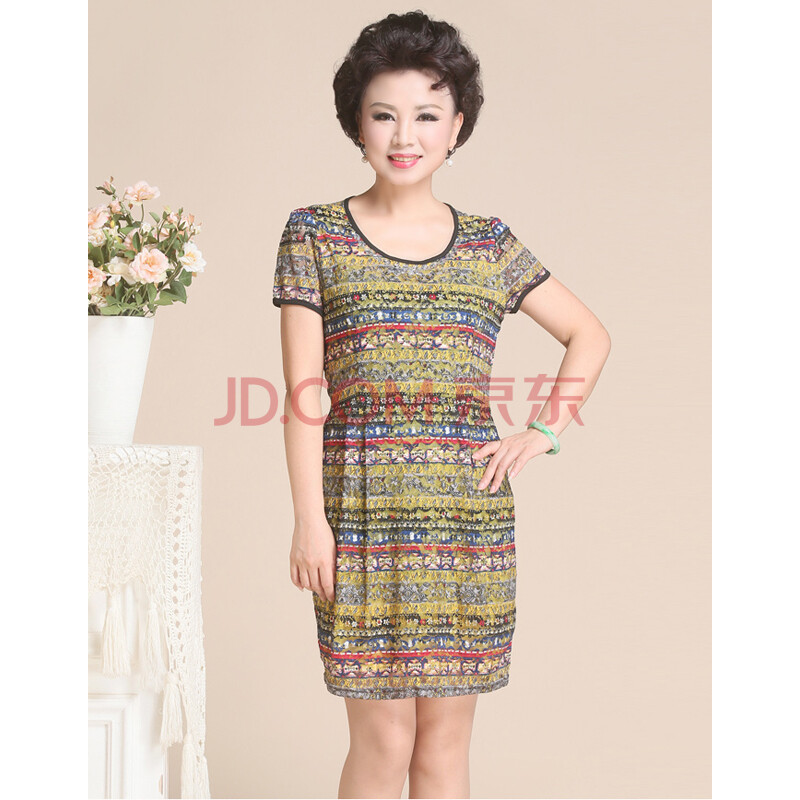 老年夏装<em>女装</em>连衣裙 2014新款<em>中年女装网</em>纱短