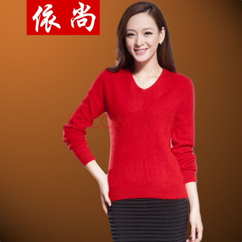 依尚 秋冬装 <em>女式 貂绒衫</em> 加厚 V领短款 套头 女