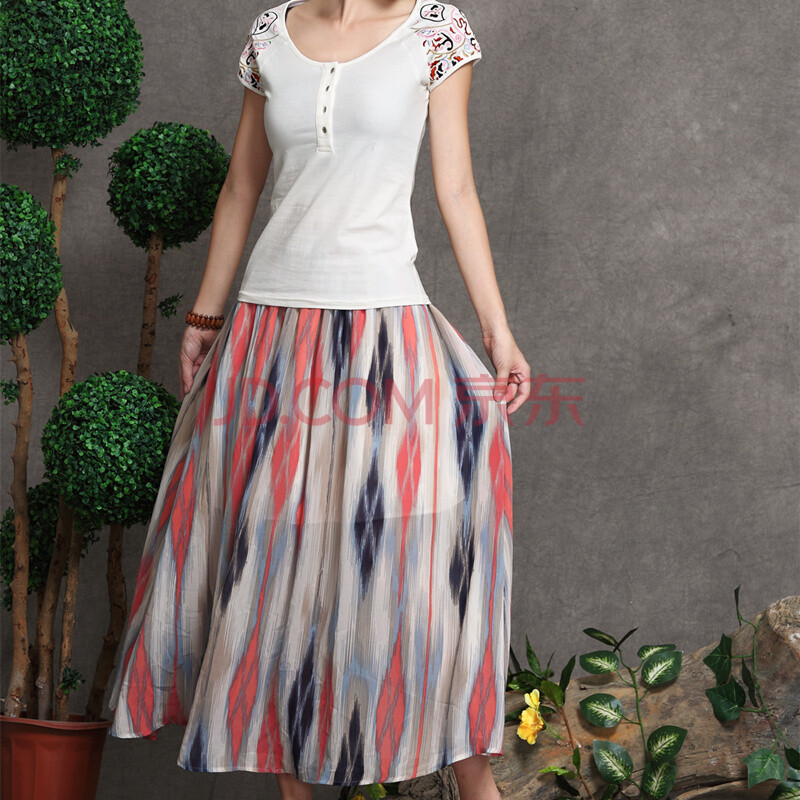 T-HILL2014夏装新款 印花松紧腰雪纺半身长裙