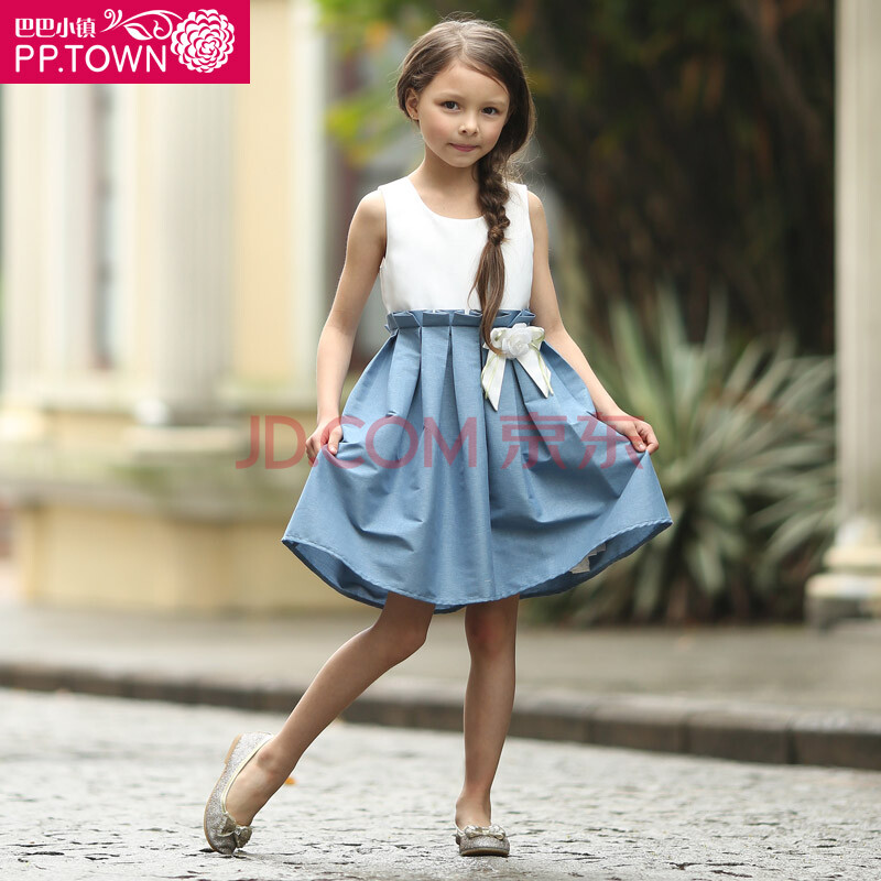 巴巴小镇童装欧美女童连衣裙 夏款女童礼服 儿童连衣裙公主裙1389 浅牛仔蓝色 110图片\/大图欣赏 - 智购网网购大全