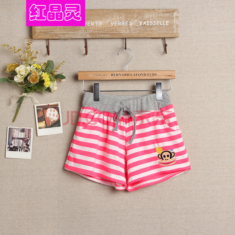 红晶灵2014新款<em>大嘴猴图案</em>条纹<em>短裤</em>热裤运动