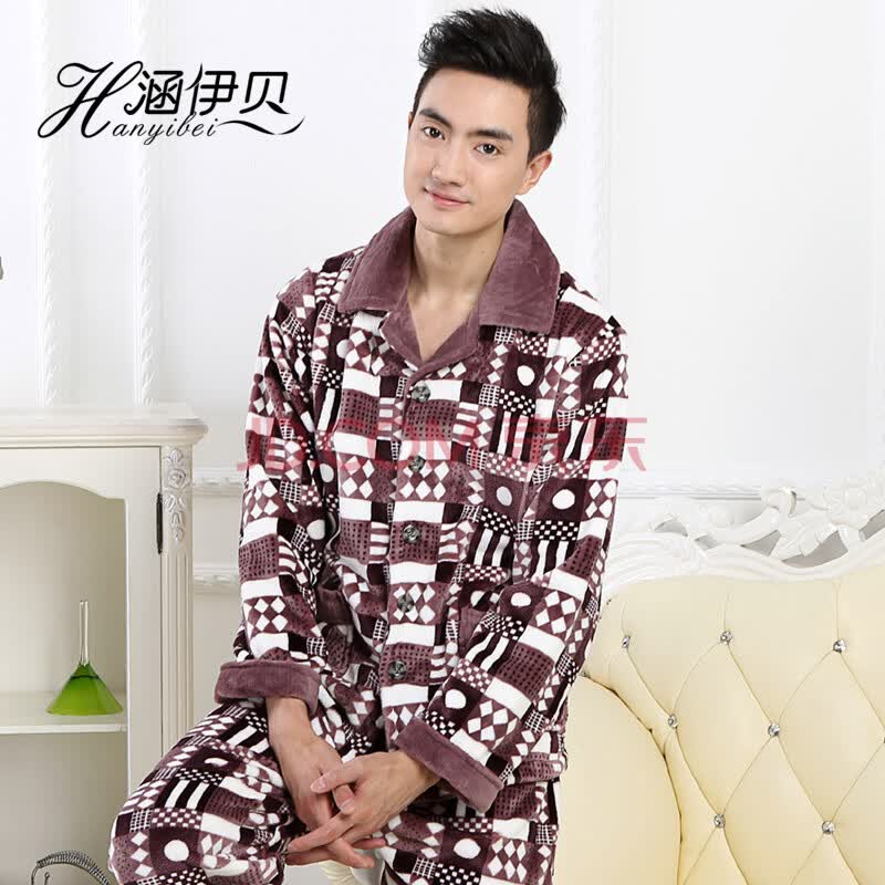 冬季<em>法兰绒</em>男士珊瑚绒<em>睡衣男</em>套装<em>加厚</em>珊瑚绒男