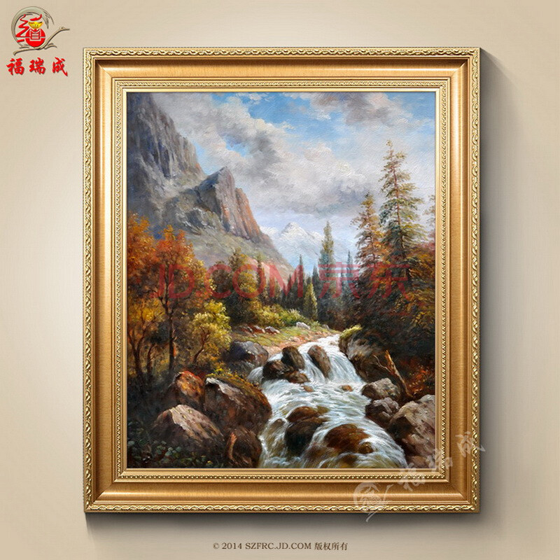 山水油画纯手绘风景名画手工欧式客厅有框装饰画卧室玄关挂画定制