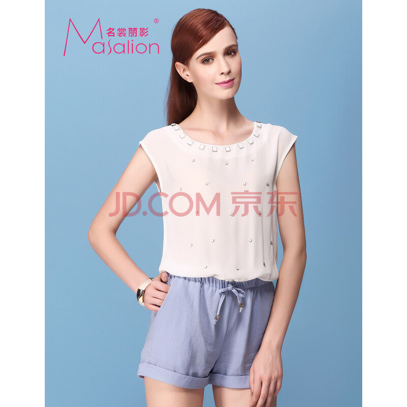 Masalion 2014夏装新款<em>连体裤短裤</em>钉珠<em>雪纺</em>拼