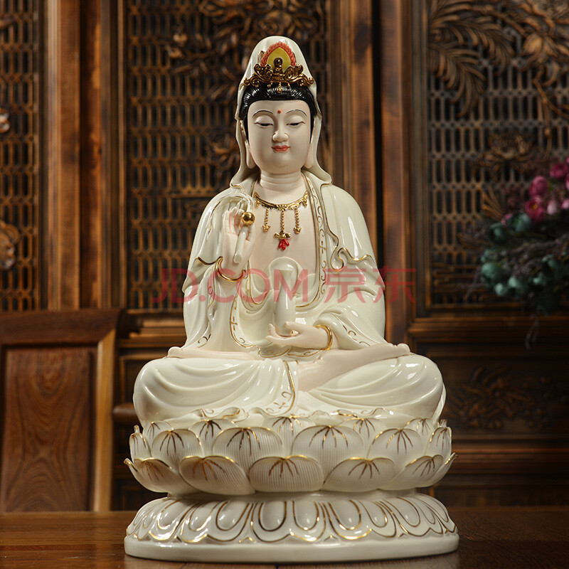 花语隆 天地堂 陶瓷观音菩萨佛像摆件 德化白瓷器工艺