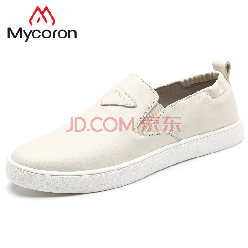 mycoron 夏季软面皮平底休闲鞋男士一脚蹬青年白色商务休闲皮鞋潮透气鞋子 男 米白 38