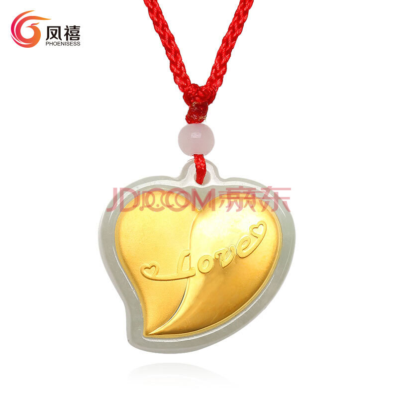凤禧 金镶玉吊坠 999千足金 天然玉石缅甸A货