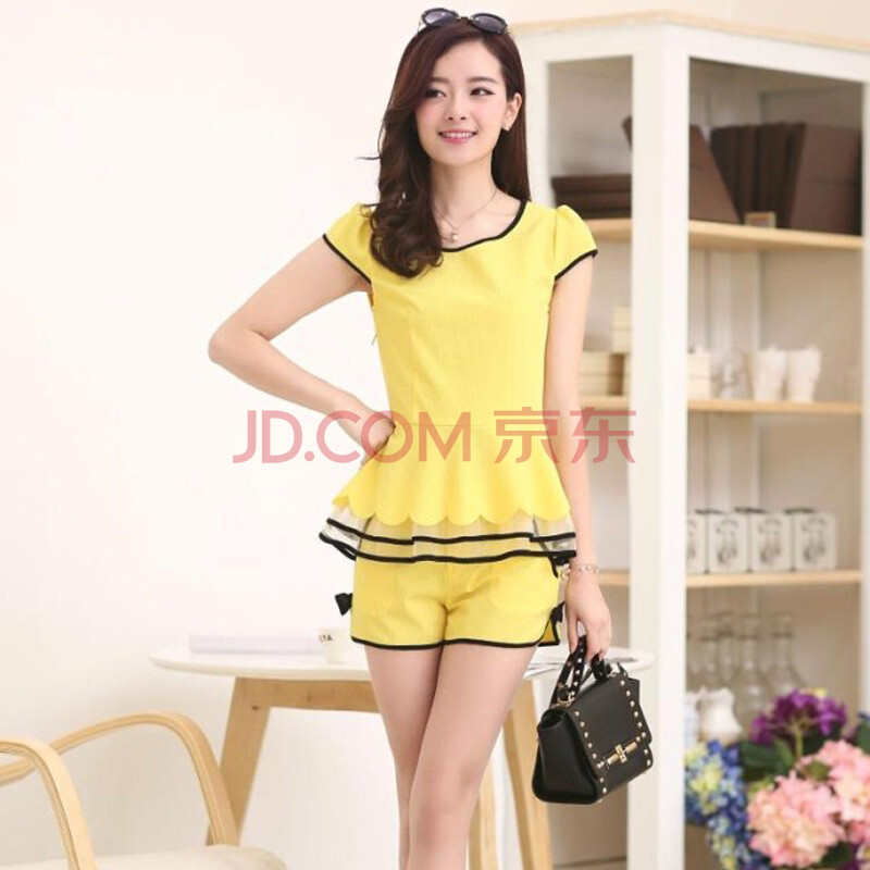 <em>2014</em>夏装时尚短袖<em>短裤雪纺</em>套装<em>女夏</em>名媛小香