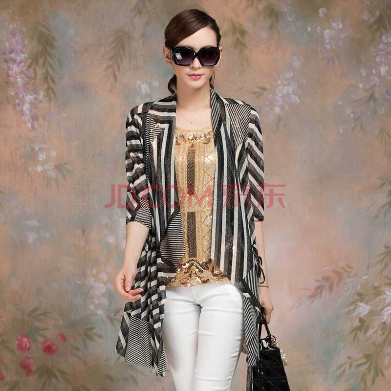 都丽雅2014新款夏季正品条纹<em>长款外套开衫五</em>