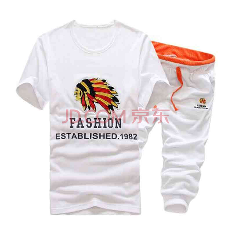 季男士刺绣简约 短袖T恤运动套装<em>七分马裤男</em> 