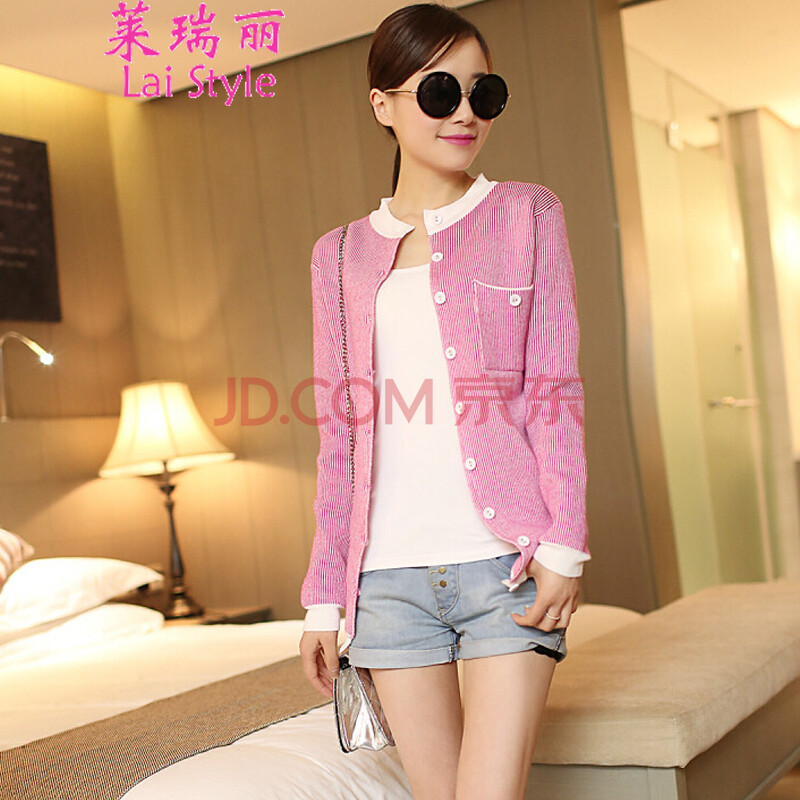 莱瑞丽 2014秋装<em>女装</em>针织衫<em>针织开衫</em>条纹外套