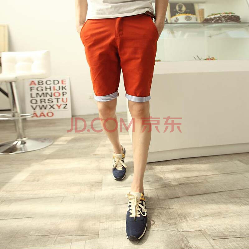 衫<em>步</em>UPS韩版修身<em>五分</em>裤男士休闲<em>短裤</em>条纹翻