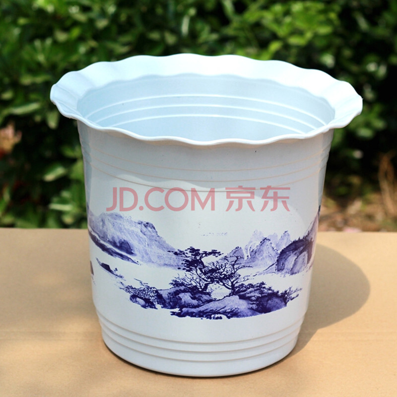 特大加厚塑料花盆 塑料花盆大号花盆 特大号 仿陶瓷山水花盆 口径28cm