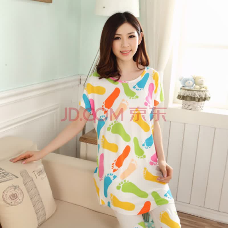 悦爱宝夏季新款女生<em>睡衣</em>家居服短袖+七分裤两