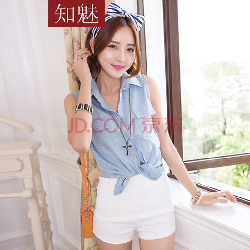 知魅2014新款夏装<em>女装</em>牛仔薄款背心铆钉<em>马甲</em>