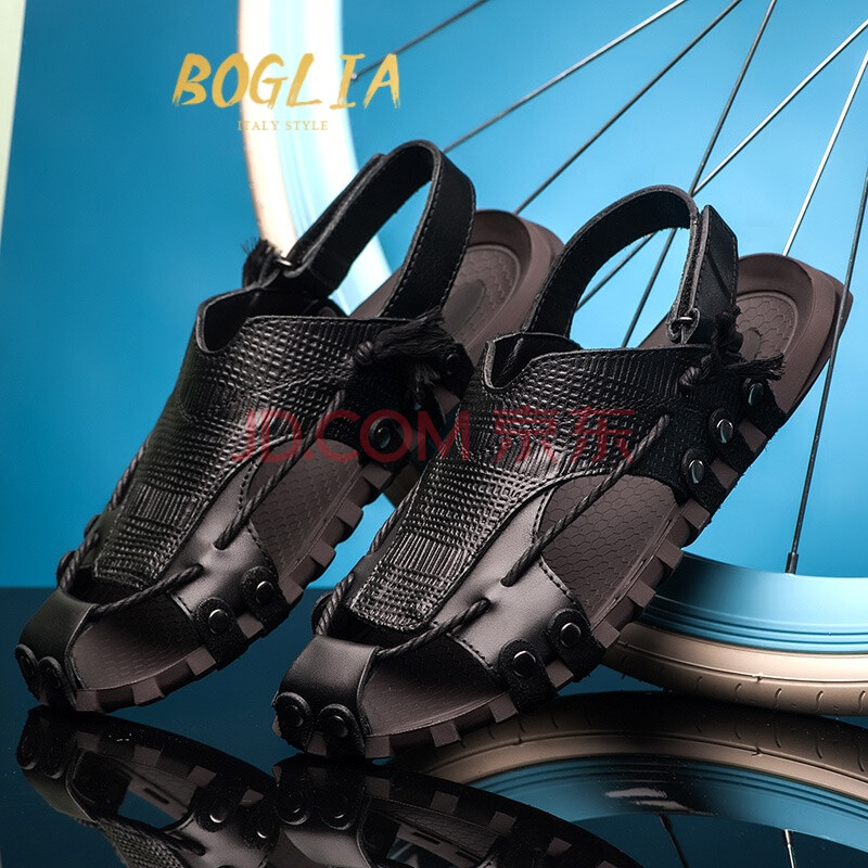 BOGLIAпîÏļ¾2018ÕæÆ¤ÄÐÊ¿Á¹Ð¬ÈíÃæÆ¤°ëÍÏЬʱÉÐɳ̲Á¹Ð¬Í·²ãţƤÁ¹ÍÏЬ×ÓÄÐ ºÚÉ« 43±ê׼ƤЬÂë