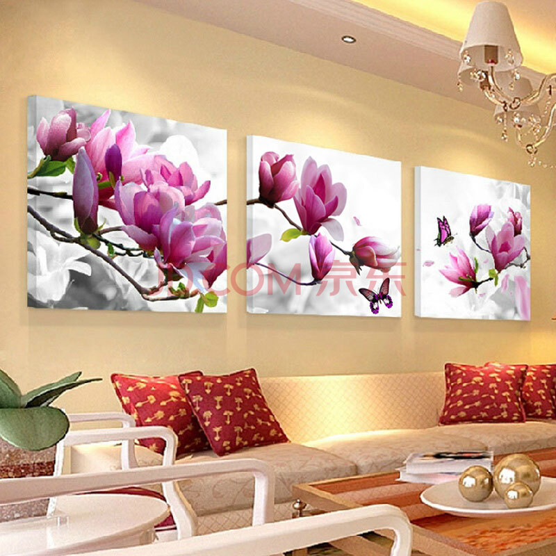 客厅现代装饰画现代简约壁画挂画 玉兰花 60x60cm三件套
