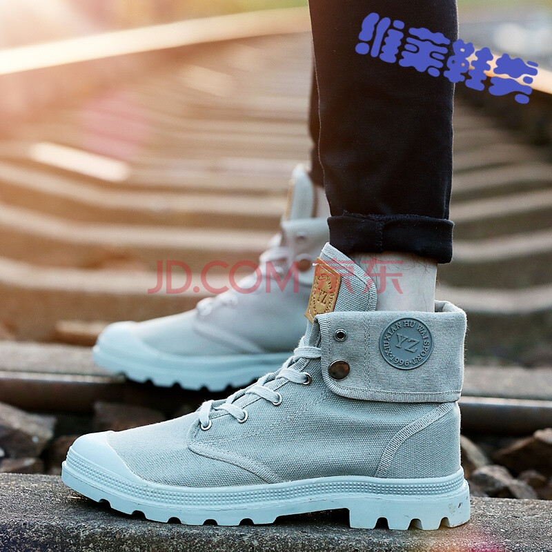 夏季馬丁靴男軍靴韓版潮流帆布大黃情侶沙漠靴短靴高幫男靴子時尚顯瘦品位高幫鞋休閑鞋男 1328布面(灰色) 41