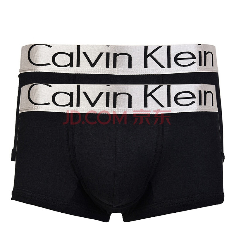 卡文克莱(calvin klein)ck内裤黑色银边棉质盒装男士内裤平角2件套