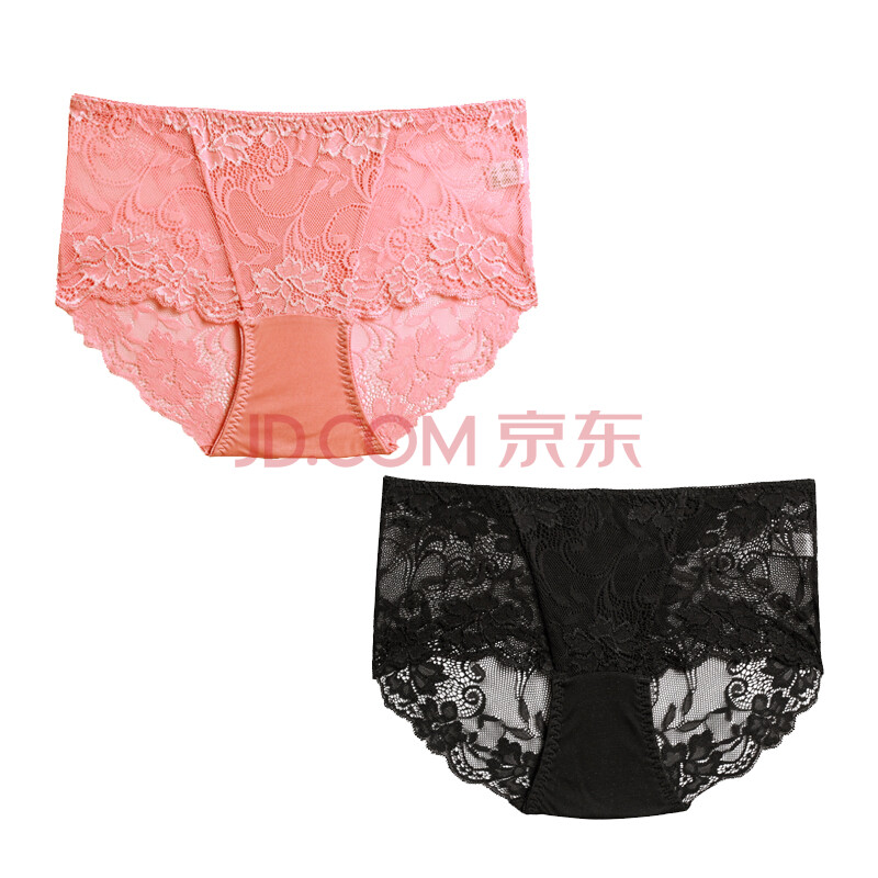性感蕾丝朦胧女裤头 2条装低腰透气内裤春夏 桃粉色 黑色 m