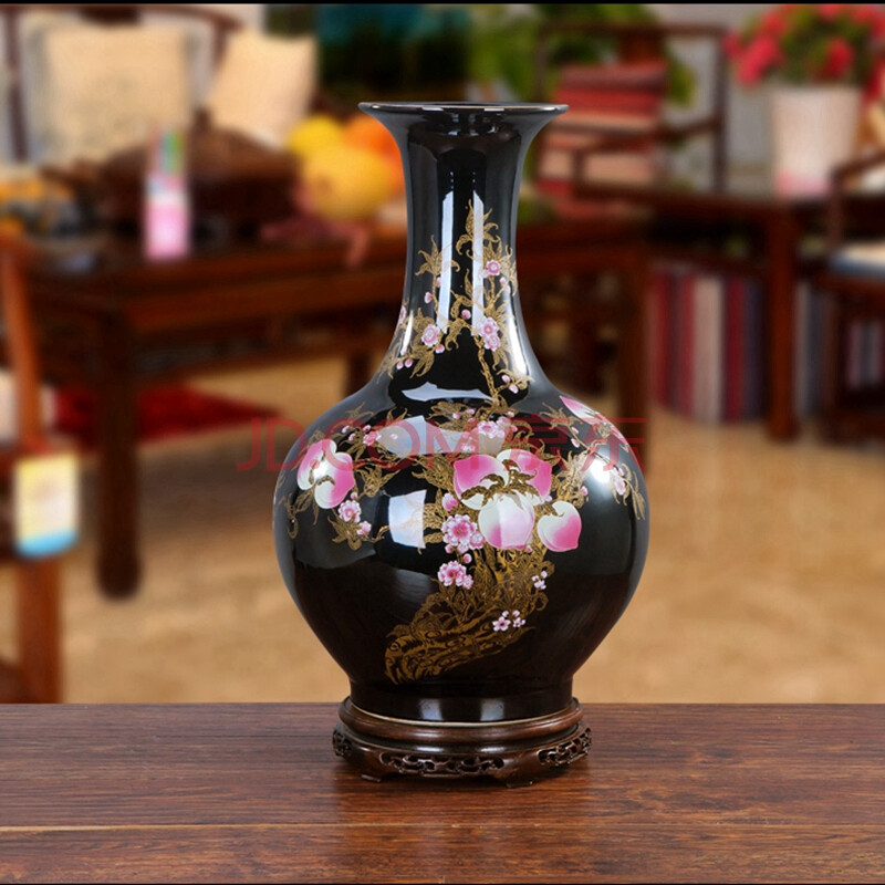 古船景德镇高档黑色陶瓷花瓶花艺摆件60厘米高乌金釉紫金釉客厅卧室