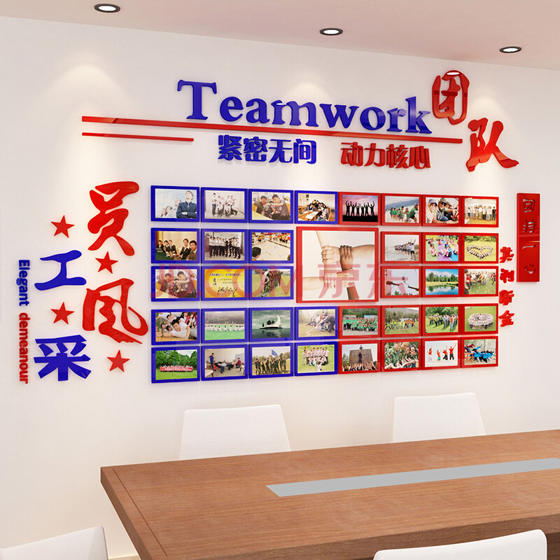 壁纸公司团队风采展示办公室墙面装饰贴纸自粘励志标语企业文化墙