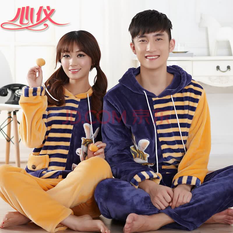 心仪 冬季超卡通图案情侣<em>睡衣</em>女男士<em>连帽圆领</em>