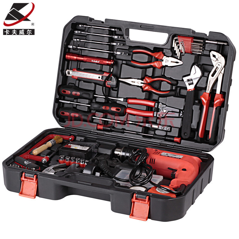 卡夫威尔 p14006a 128件套冲击钻 电钻工具箱 工具套装 大型工具组套