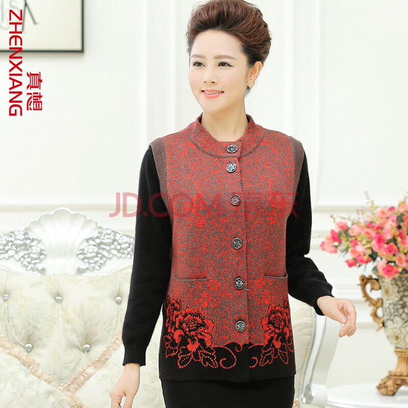 真想2014<em>中老年女装马甲</em> 半高领针织开衫马夹