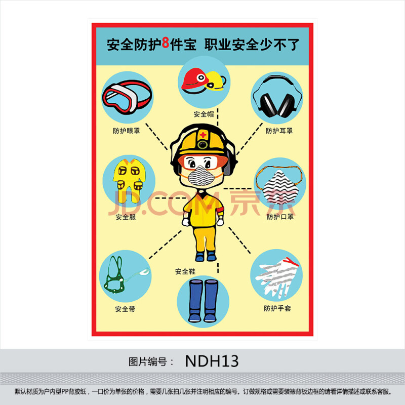 职业安全防护挂图 海报 贴画 宣传画 安全防护8件宝示意图 ndh13 户外