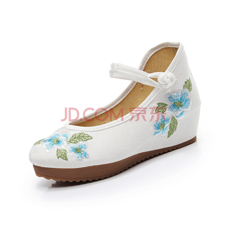 2018年夏季新品 5厘米高跟 坡跟正版津辰花蕊汉服绣花布鞋女鞋 HBS-淡雅牡丹-搭扣 40