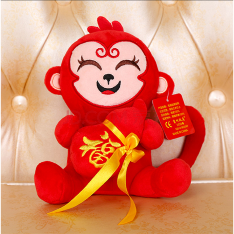 属猴人吉祥图转运图片,属猴的幸运花图片 福猴年吉祥物红福禄葫芦猴公仔毛绒玩具小猴子生肖猴年 红色葫芦微笑