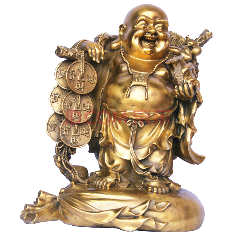 天祥缘 铜挑金币佛纯铜弥勒佛佛像笑佛开心佛大肚佛乔迁新居创意礼品