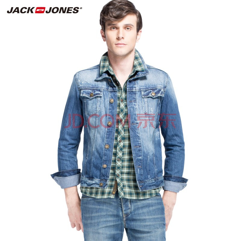 杰克琼斯jackjones男士纯棉电磨时尚修身短款牛仔外套