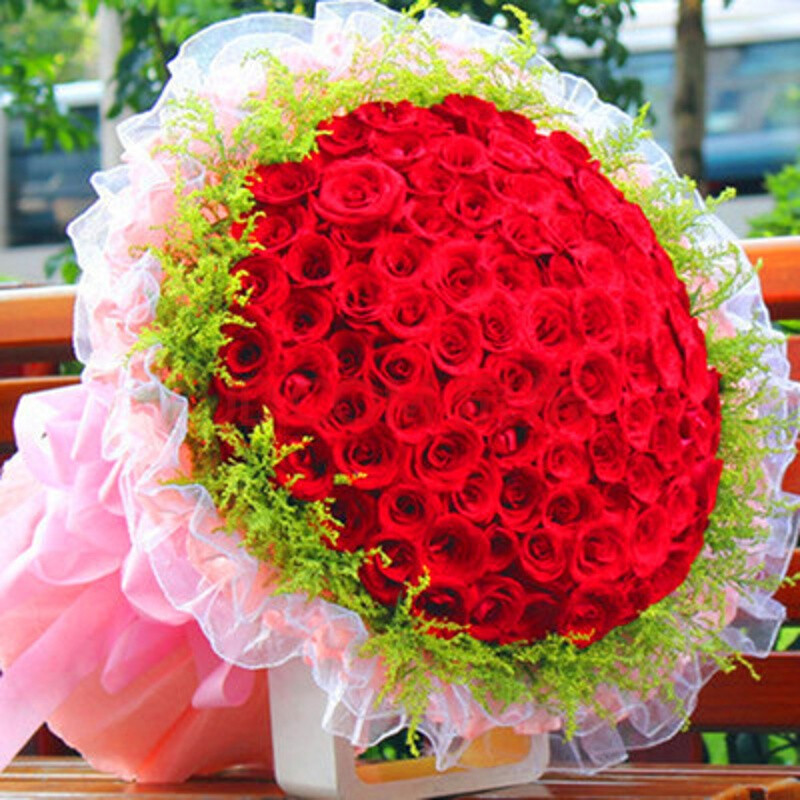 张家口七夕情人节鲜花速递99朵红玫瑰同城花店生日花束h33 99朵红玫瑰