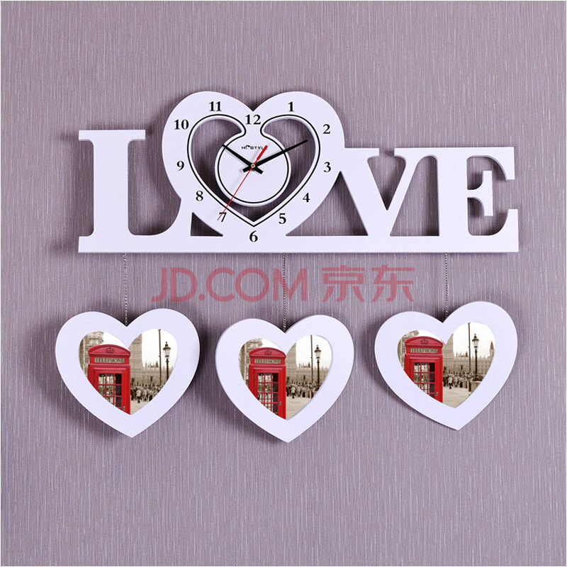love心形相框个性艺术挂钟客厅卧室婚房家居创意挂表时尚静音钟表礼物