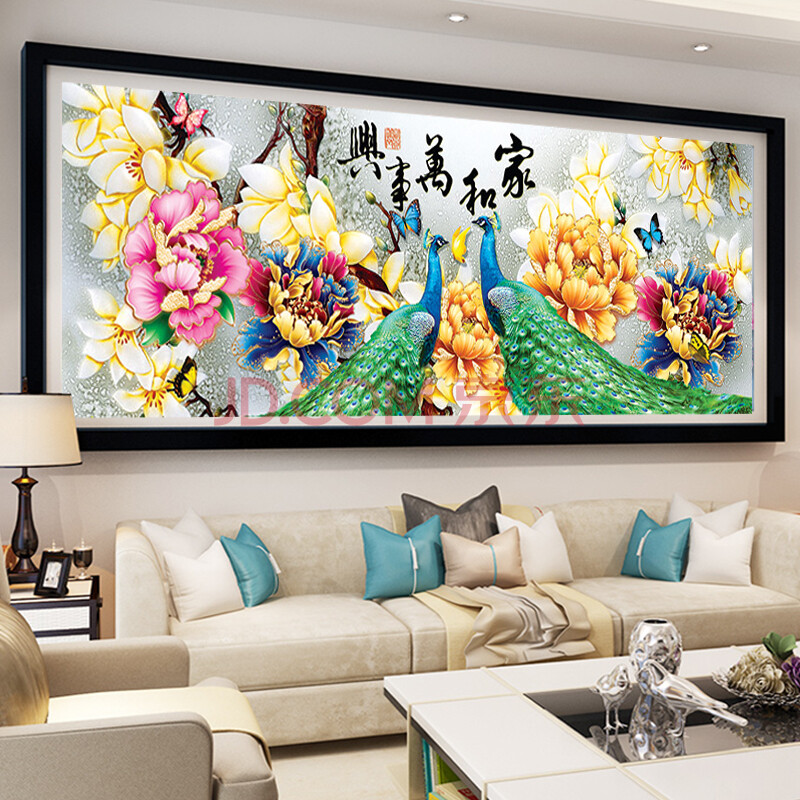5d魔方钻 钻石画 贴钻绣手工贴钻 大幅客厅装饰挂画 家和万事兴绿孔雀