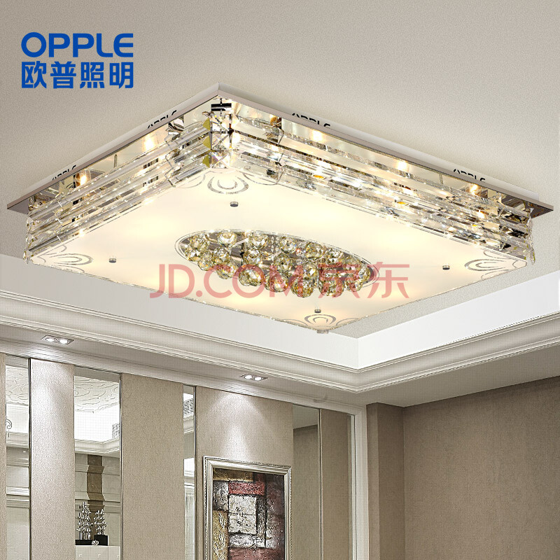 欧普照明 灯具 客厅灯 长方形led分控吸顶水晶