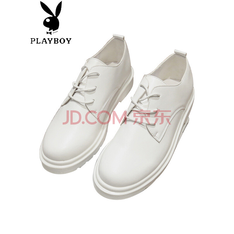 花花公子(PLAYBOY)2018潮流情侣款日系单鞋夏季男士皮鞋潮男时尚男鞋韩版休闲低帮鞋 白色 40