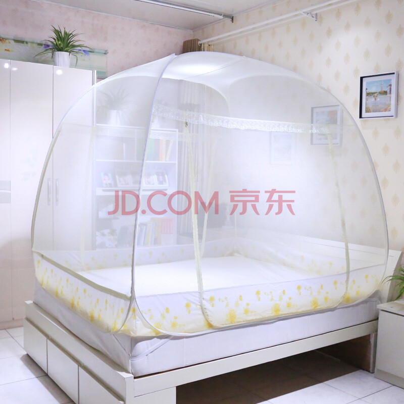 七彩鹊蚊帐蒙古包方顶三开门免安装 花之恋 玉 1.2m床