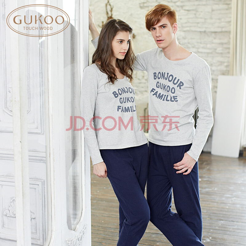 <em>果壳</em> 情侣<em>睡衣</em>长袖<em>纯棉</em>女家居服秋季亲子<em>睡衣</em>