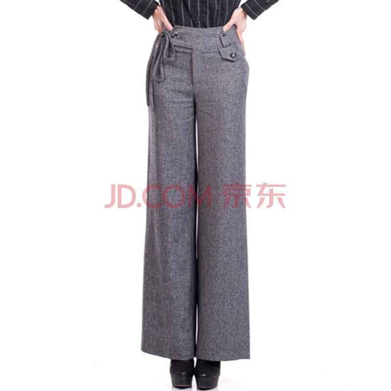 女士高腰修身显瘦大码宽松喇叭裤弹力妈妈阔腿裤子e0004 灰色e0004-99