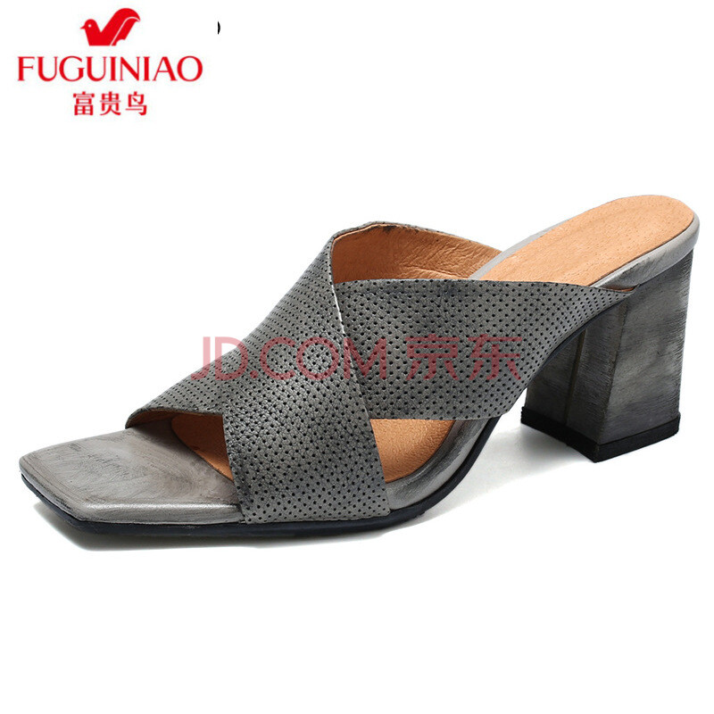 ¸»¹óÄñ£¨FUGUINIAO£©2018Ïļ¾Ð¿îÕæÆ¤ÍÏЬŮͷ²ãţƤ¸´¹ÅïοÕÁ¹ÍÏЬ´Ö¸ú³ö¿ÚЬ »ÒÉ« 37