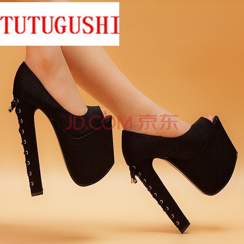 TUTUGUSHI2018´ºÇïпîºÞÌì¸ßŮЬ18CM¸ß¸úЬ´Ö¸ú¸ß·Àˮ̨Óã×ìÒ¹µêÓã×ìЬ 299-8ºÚÉ«²¼Ãæ 35