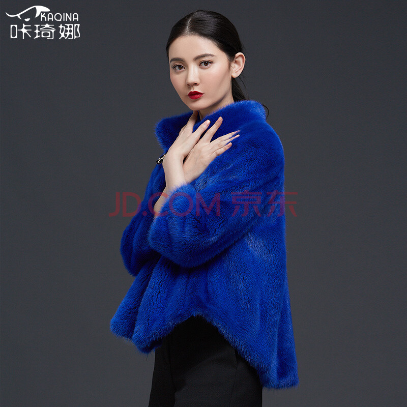咔琦娜 秋冬新款 水貂毛皮草女装短款 整貂裘皮外套貂皮大衣 宝石蓝 l