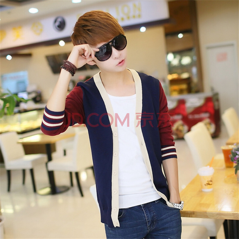 男装2014秋季新品<em>红色男士开衫</em>毛衣V领线衫线