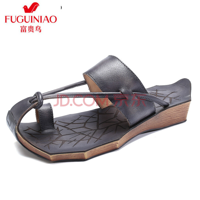 ¸»¹óÄñ£¨FUGUINIAO£©Æ½¸úÕæÆ¤ÍÏЬŮ2018Ïļ¾Ð¿îʱÉе͸úÁ¹ÍÏЬͷ²ãţƤ³ö¿ÚЬ »ÒÉ« 36