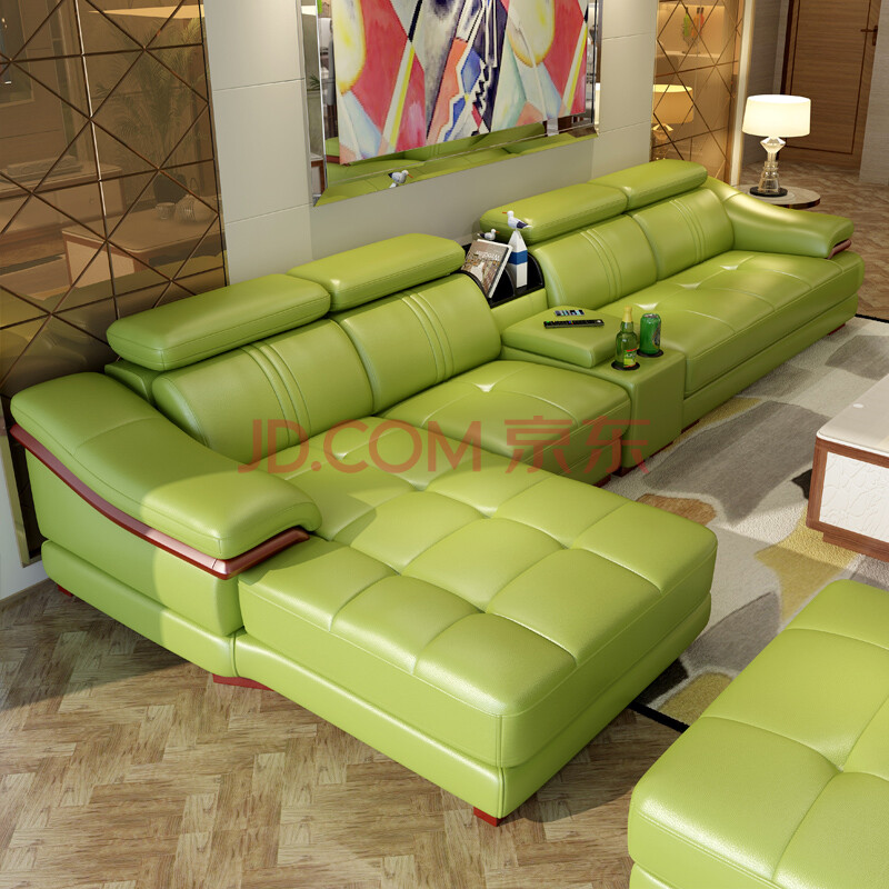 头等厢 沙发 真皮沙发 大小户型沙发客厅沙发组合家具 草绿色(指定