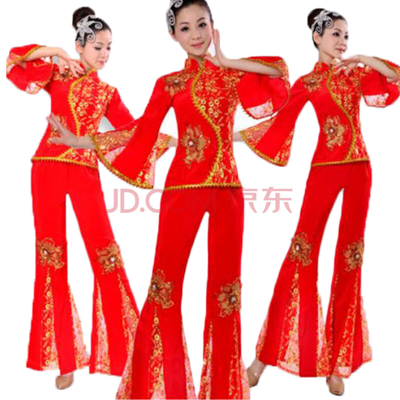 秧歌服装 中老年秧歌服表演服夏季民族扇舞服装红色 红色 s